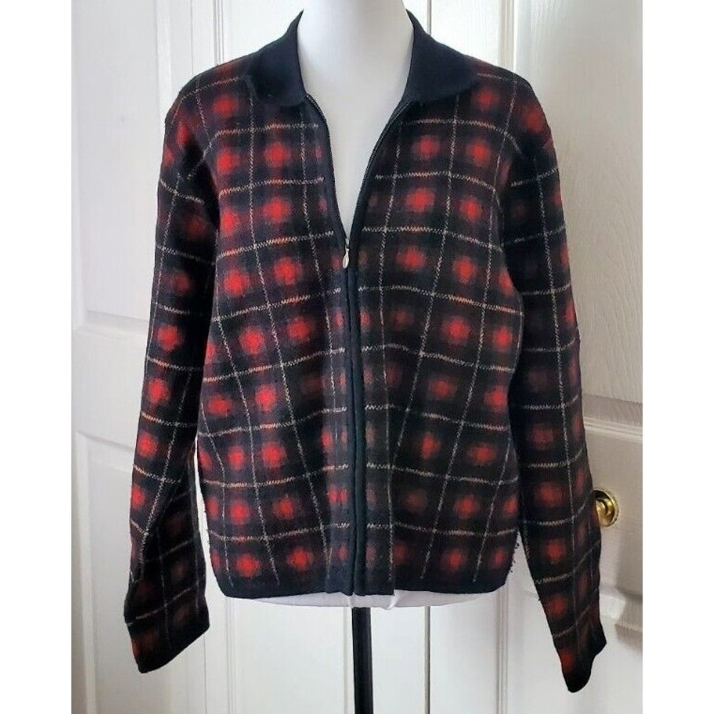 Bridgetown Collection Womens Wool Plaid Zip up Sweater Long Sleeve Jacket Sz M
